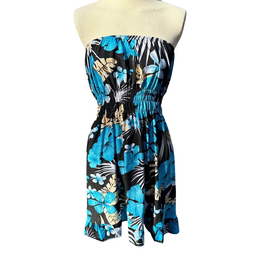 Vintage Tropical Tube Top Dress Floral Vacation Beachy OS BEST FITS XS-M